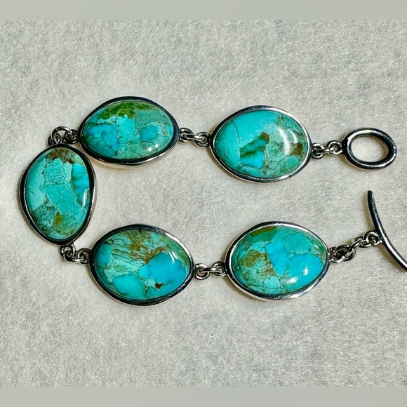 925 Silver Genuine Green Blue Turquoise SW Oval Bracelet 8” Toggle Clasp Lot 3